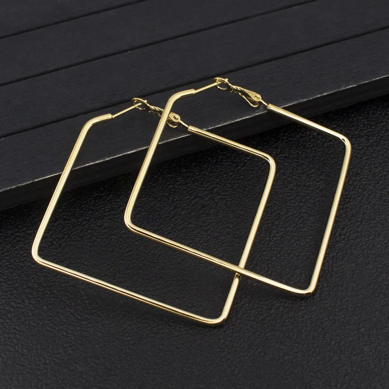 large 50mm Stainless Steel women jewelry simple fashion big square hoop earrings