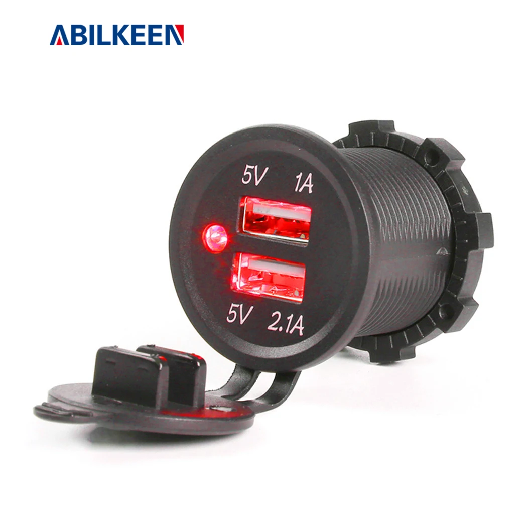 Good quality 12 to 24V Dual 2.1A 1A Outlet Dual Led Light Excellent Blue Red Auto Dual Port USB Socket 12v car usb socket