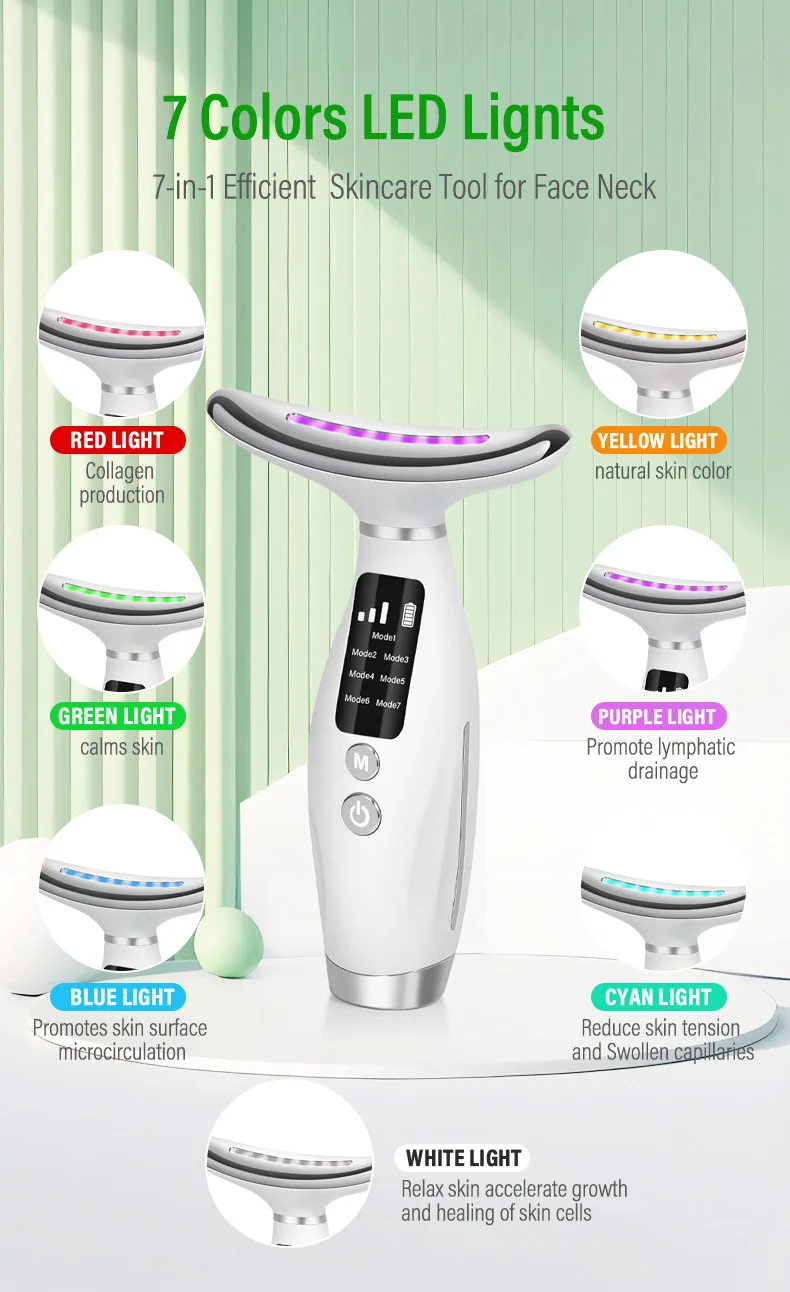 2024  V Line 7 Colors Led Face Lift Device Neck Face Vibration Lifting Massager Anti Wrinkle Skin Massage