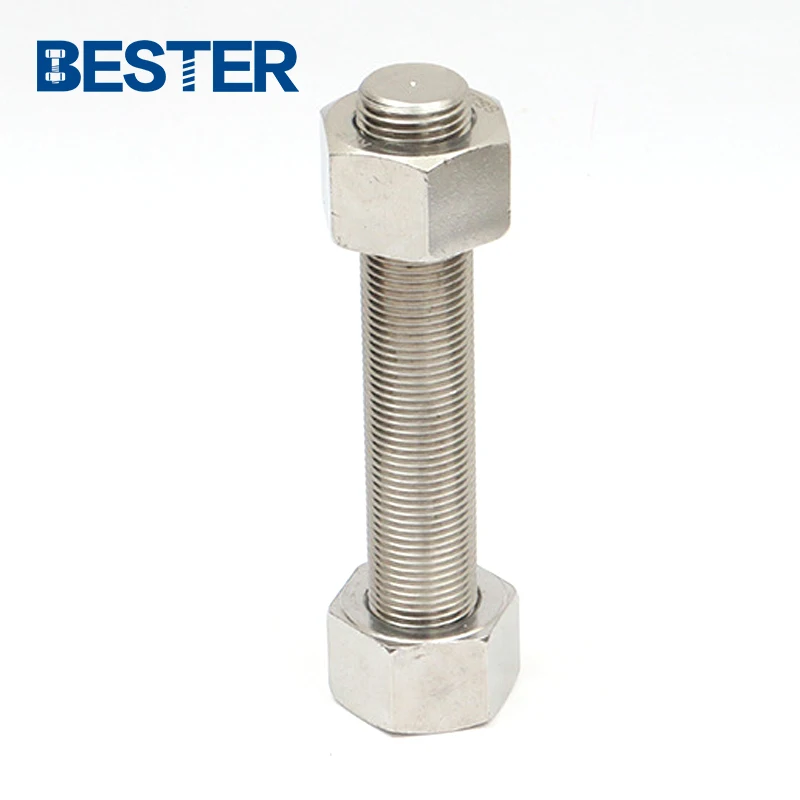 Duplex Stainless Steel F53 2507 S32750 1.4410 Alloy full threaded stud bolt with two heavy hex nut