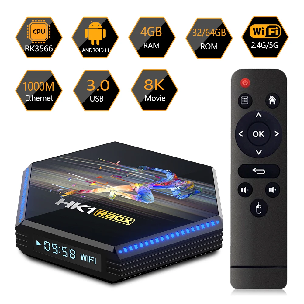2021 ТВ-приставка RK3566 DDR4 4 ГБ 8 ОЗУ 64 Гб двойной Wi-Fi BT 1 гигабитный Ethernet HK1 Rbox R2 8K Smart