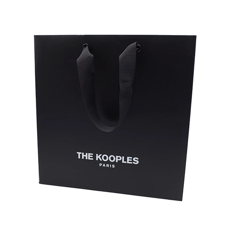 
Logo Hot Foiled Stamping Black Matt Paper Bag with handle paper shopping bag 