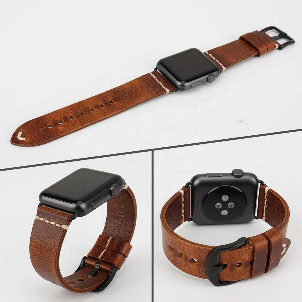  Ремешок MAIKES из вощеной кожи для Apple Watch Band 38 мм 40 42 44 подходит Series SE 6 5 4 3 2