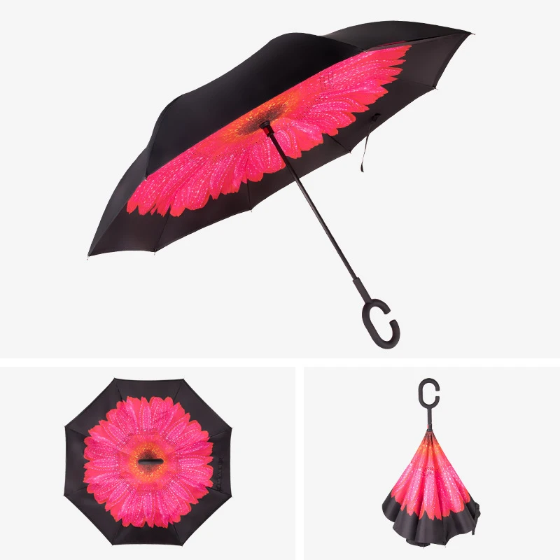 Inside Full Color Custom Digital Printing Inside Out Manual Open Close Small Kids C Handle Invert Reverse Umbrella For Children