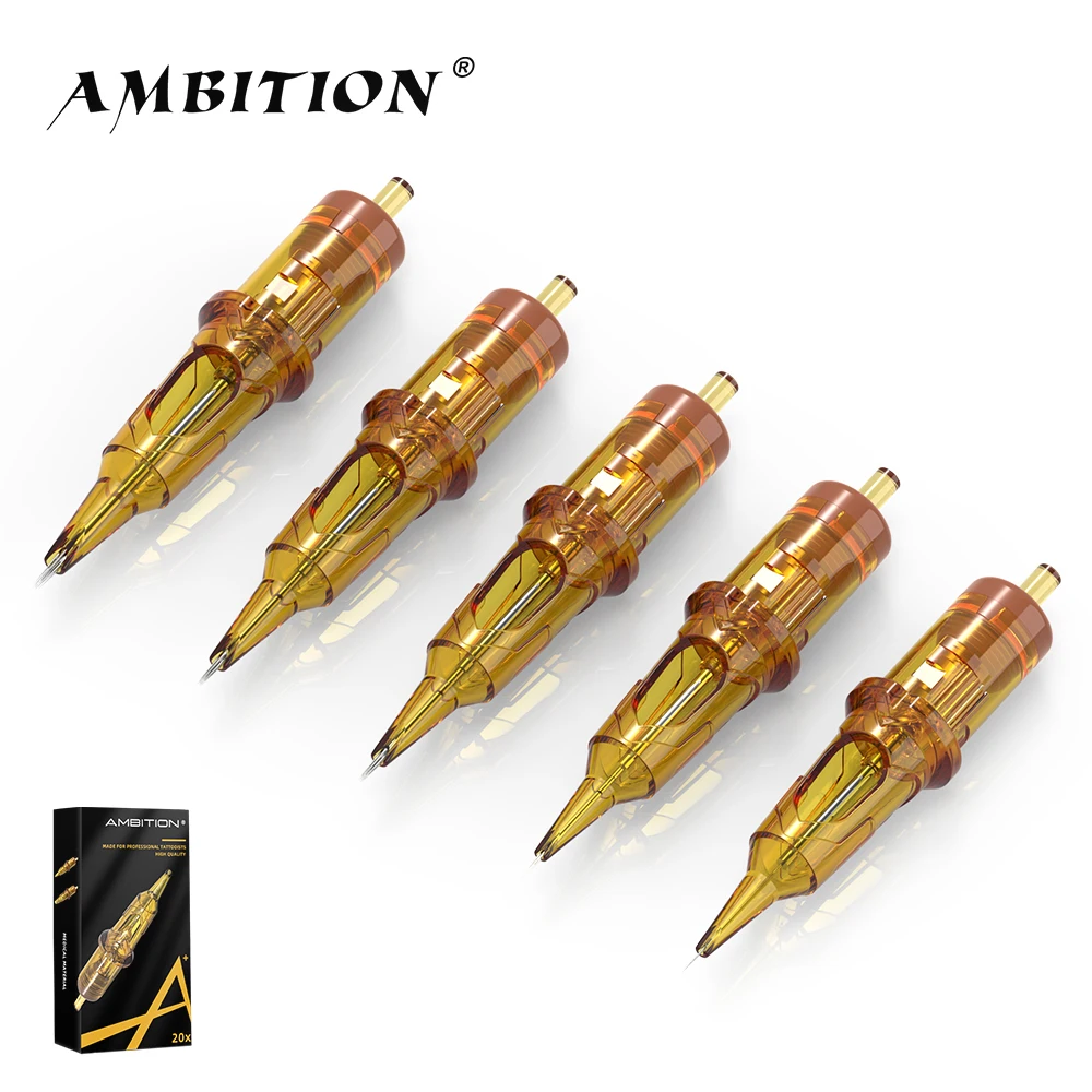 Ambition 20Pcs Sterilized Safe 0.35mm 0.3mm 3rs 5rs RS Round Shader Tattoo Needles Cartridges for Body Art