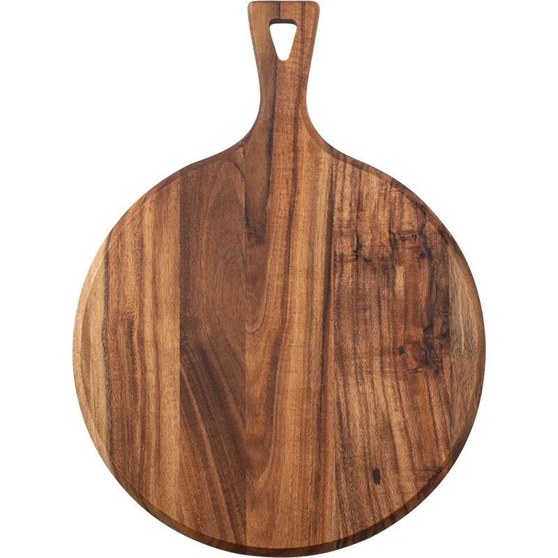 Wholesale Custom Acacia Wood round Pizza Tray Classic-Style Cheese Board with Engraving Sustainable Plate Dish for Parties