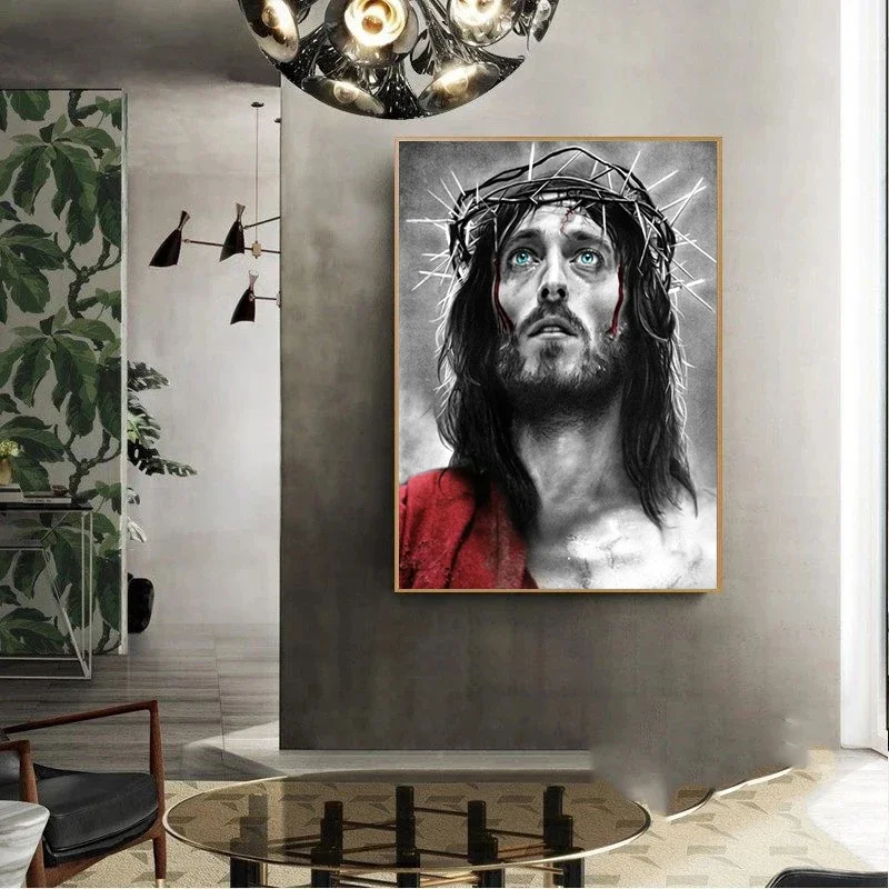 Abstract Black & White Jesus Portrait Canvas Painting Christian Wall Decor for Living Room decoration interior house