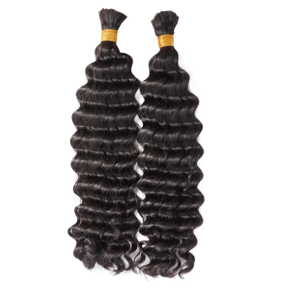 16-24inches natural color deep curly human bulk hair for braiding curly bulk hair for boho braids
