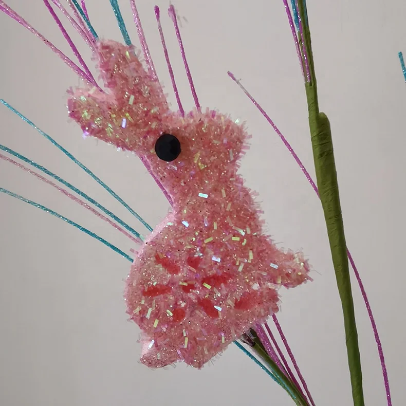 Artificial glitter egg pick spray with rabbit ornaments colorful glitter Easter decorations