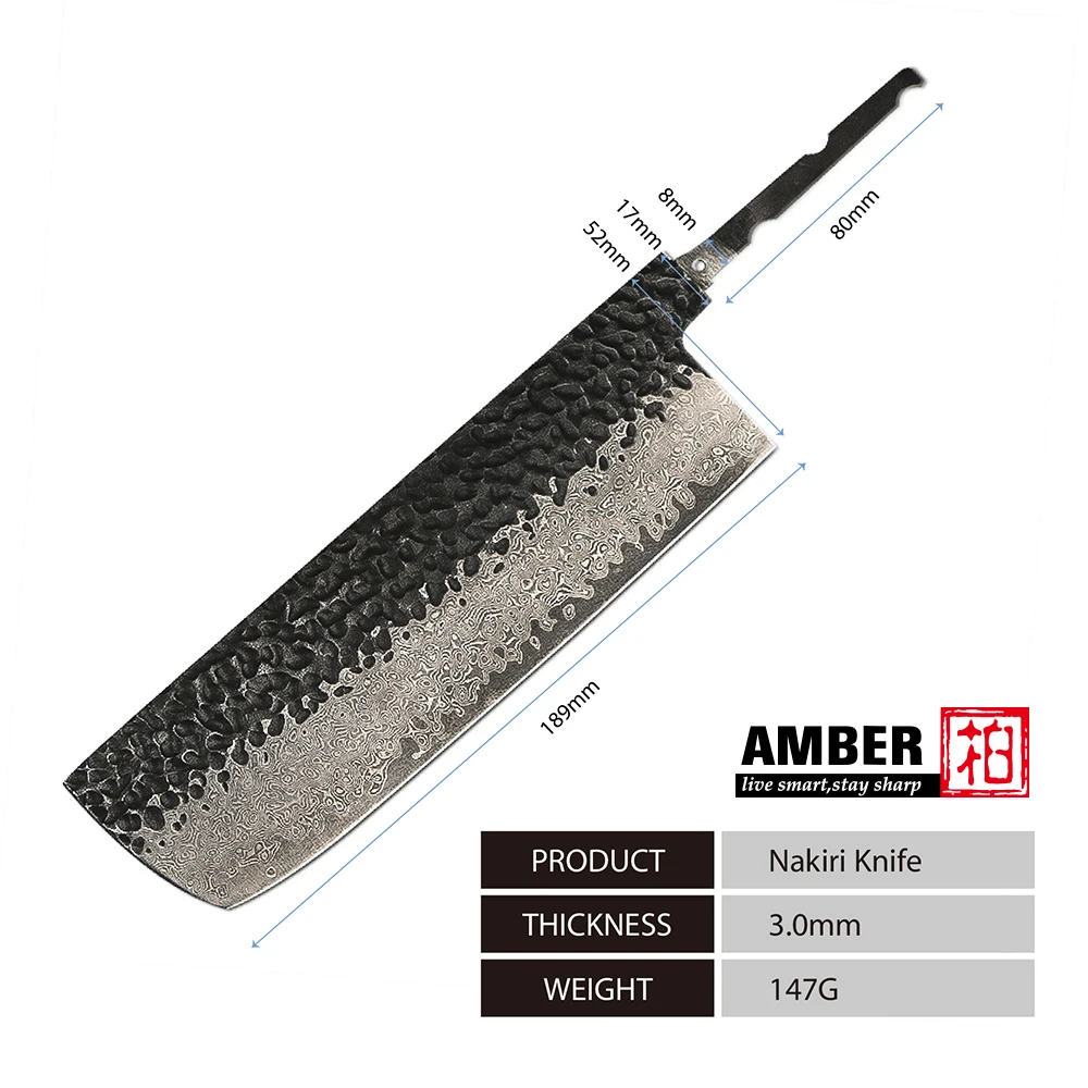 DIY  without Handle Hammer Blade Wholesale VG10 67 Damascus Steel kitchen Knife blank