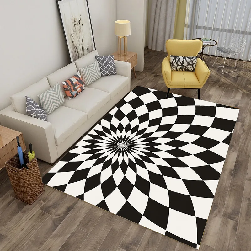 Square customize size illusion rug black and white geometric  kitchen carpet vortex trippy 3d for decoration living room door