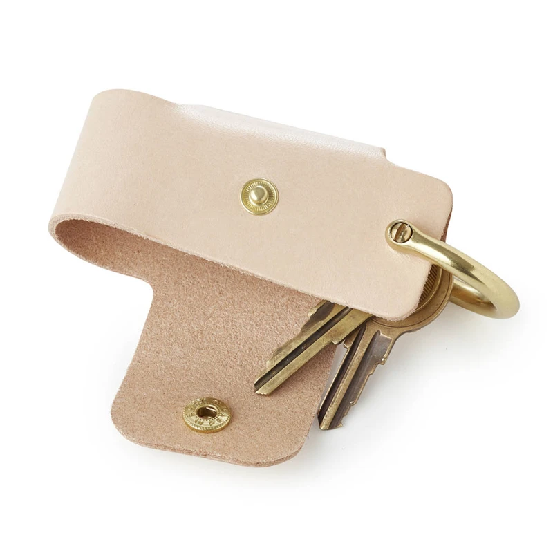 High quality simple design men key holder organizer real leather case with solid brass