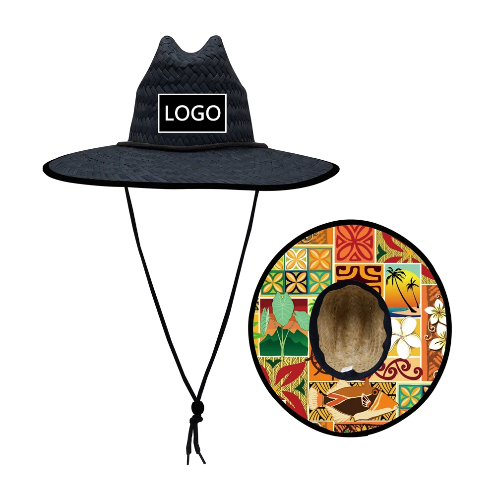 High quality designer fashion island surfing UV protect sunscreen black lifeguard Guam straw hats