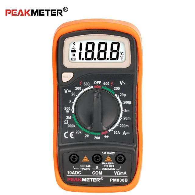 Peakmeter PM830 portable Digital Multimeter 600V Voltage 10A DC Current measurement Manual Range Multimeter