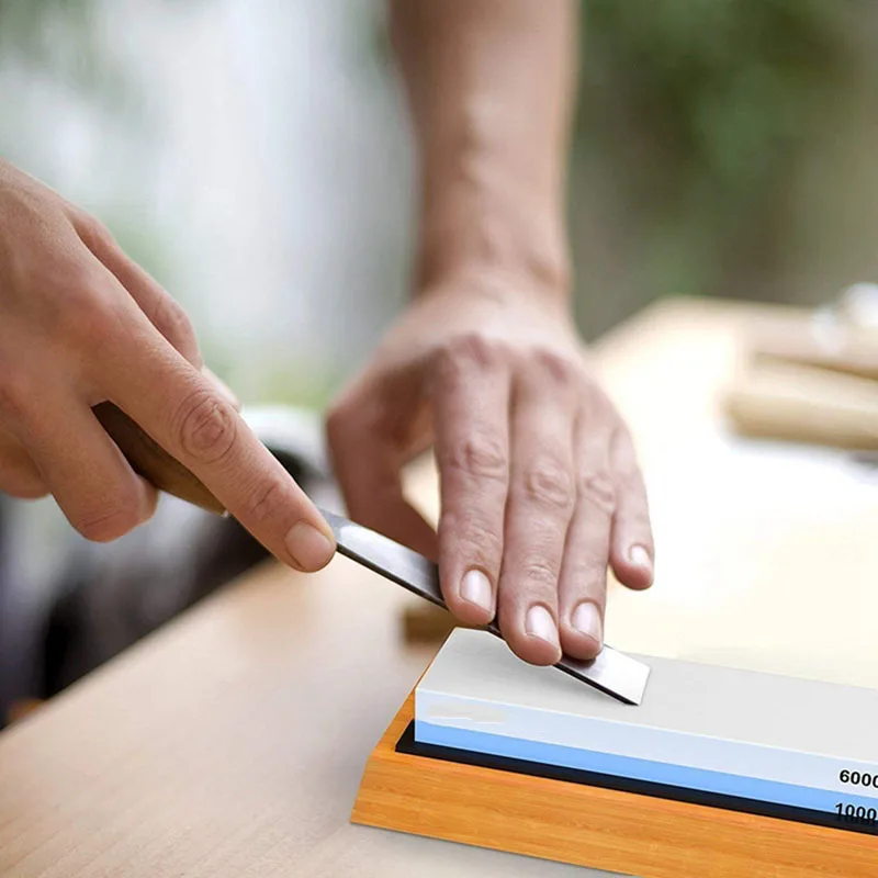 Nonslip Bamboo Base Angle Premium Whetstone Knife Sharpening Stone 2 Side Grit 1000/6000 Waterstone Whetstone Knife Sharpener