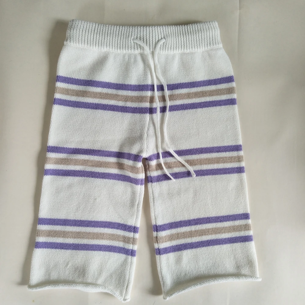 New ODM knitting Plain Spring  Striped 100% Cotton Baby stripe pants kids pants with rolling edge.