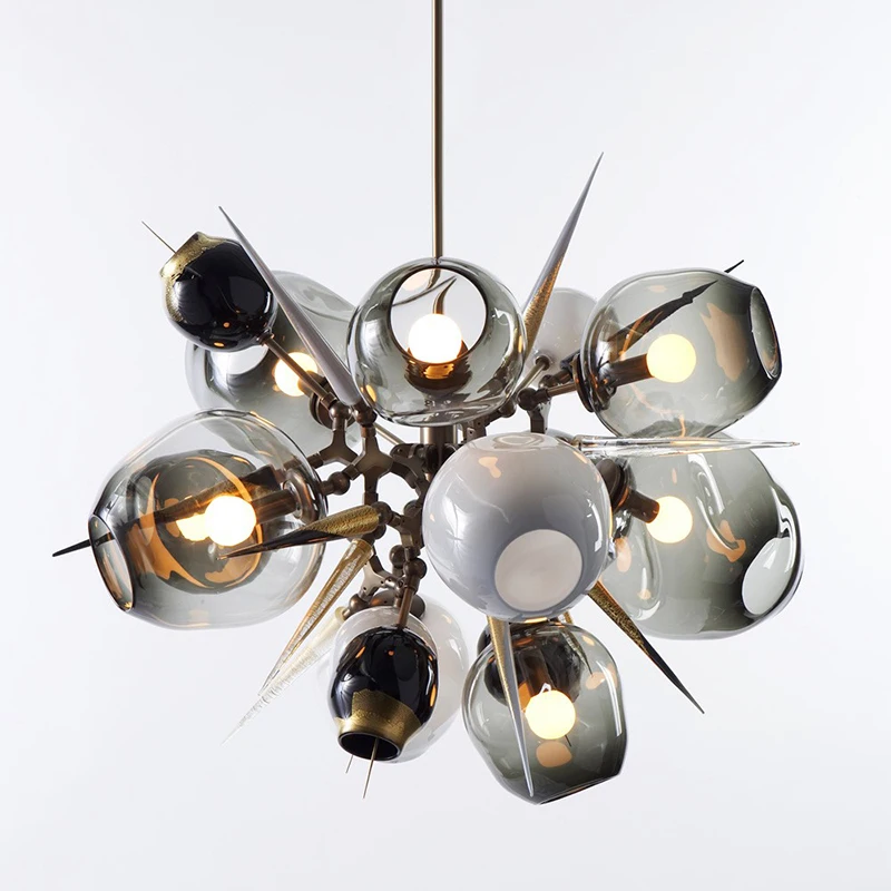 Multi-Head Pendant Fancy Ball Lamp Glass Material Flower Shaped Modern Chandelier Hanging Lights Set For Living Rom