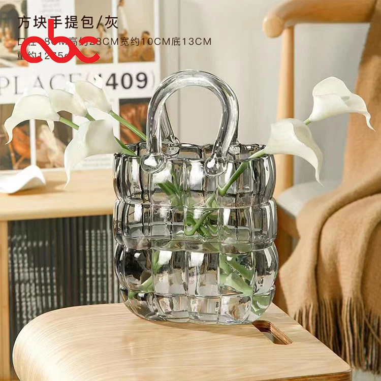 Bixuan Glass Hand Bag Vase Modern Flower Arrangement Purse Vase Unique Fishbowl Wedding Table Decor Accents Colorful Glass Vases