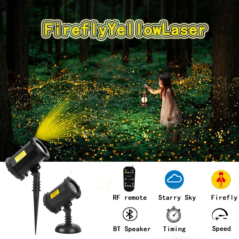 2023 Wholesales 3D vivid yellow laser Firefly Projector Garden Light romantic wedding light Holiday Christmas deco light