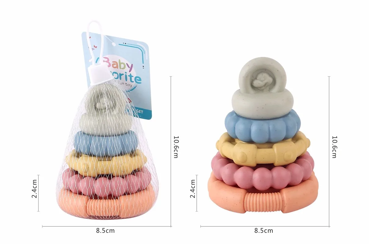 Stacking Tower Dinosaur Building Blocks Soft Rubber Rainbow Ring Early Education Toy Baby Toy for Infant
