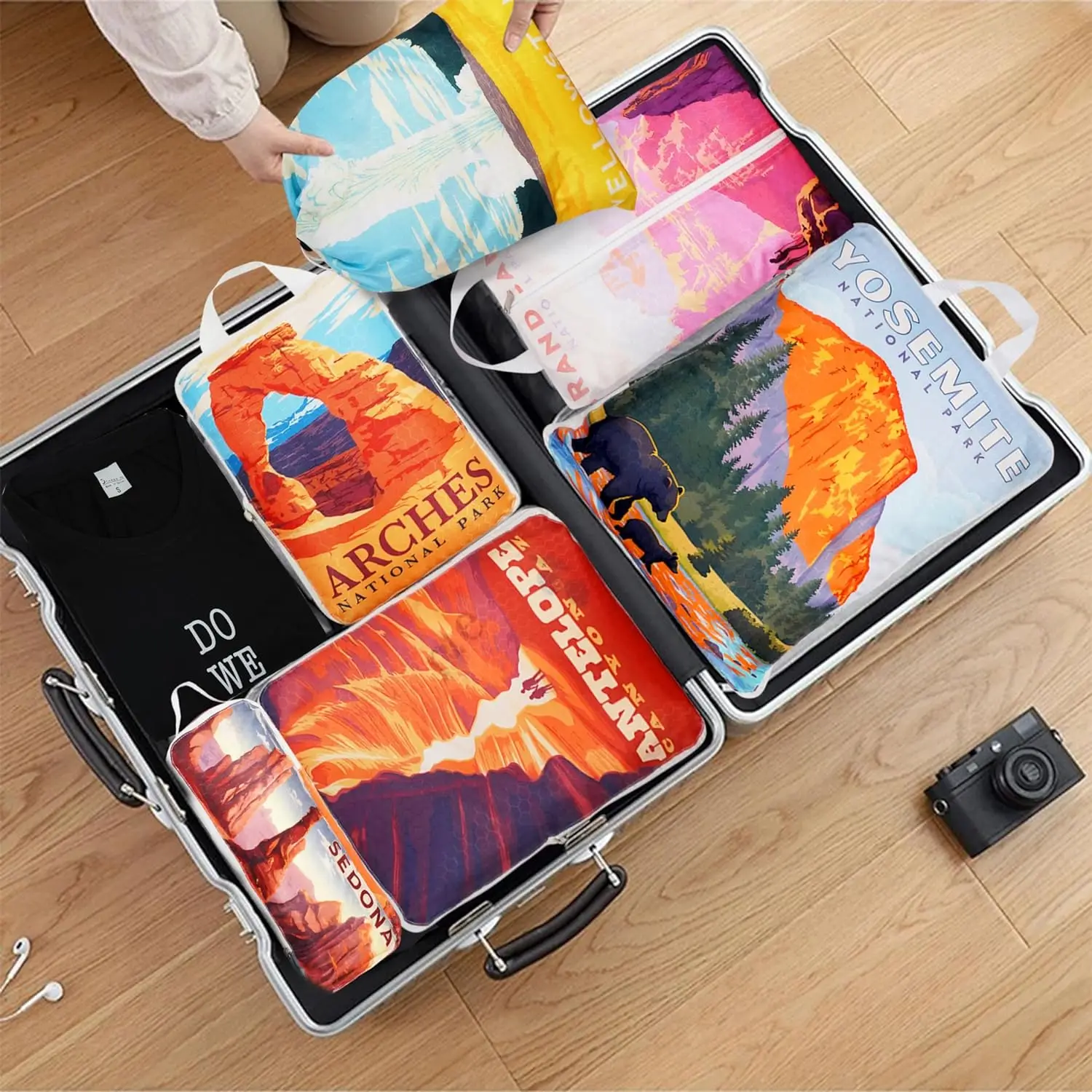 Lightweight 6 set travel luggage compression packing cubes for suitcases