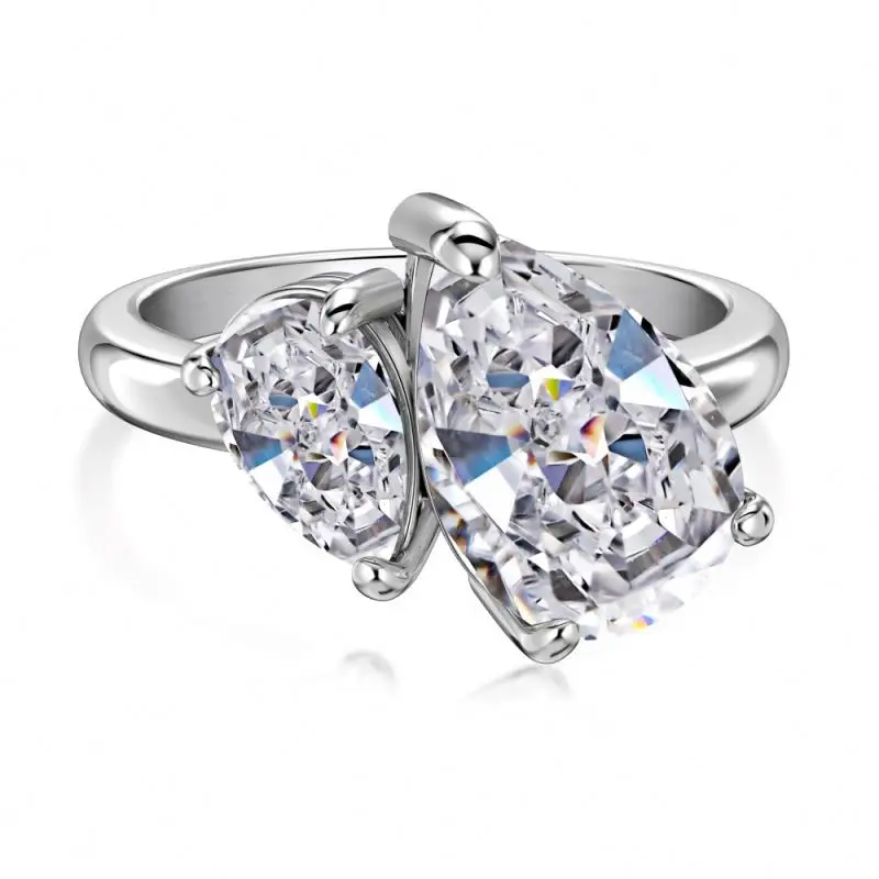 Dylam Trendy Double Stone S925 Sterling Ring 8A Cubic Zirconia Ring Pear Waterdrop Shape Engagement Wedding Rings Jewelry Women