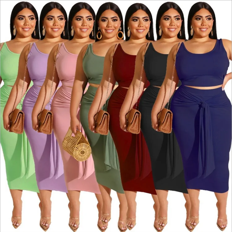 XINYU women clothing plus size shirt for women tracksuit 2pieces sets crop top hot sales plus size women dresses 4xl 5xl 6xl 7xl