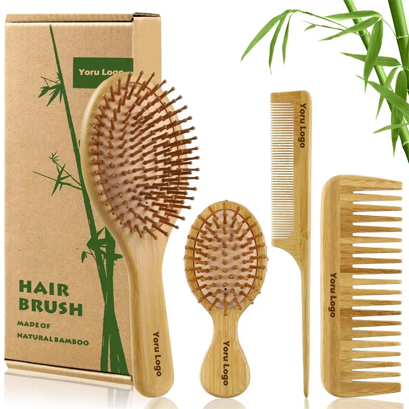 High quality goat hair brush bamboo wooden hair brush bamboo massage comb wood hair brush for women