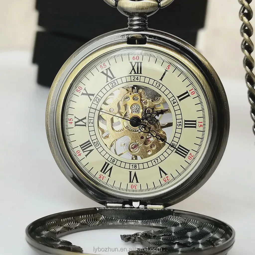 Wholesale Vintage Half Dragon Stainless Steel Hollow Mechanical Pocket Watch