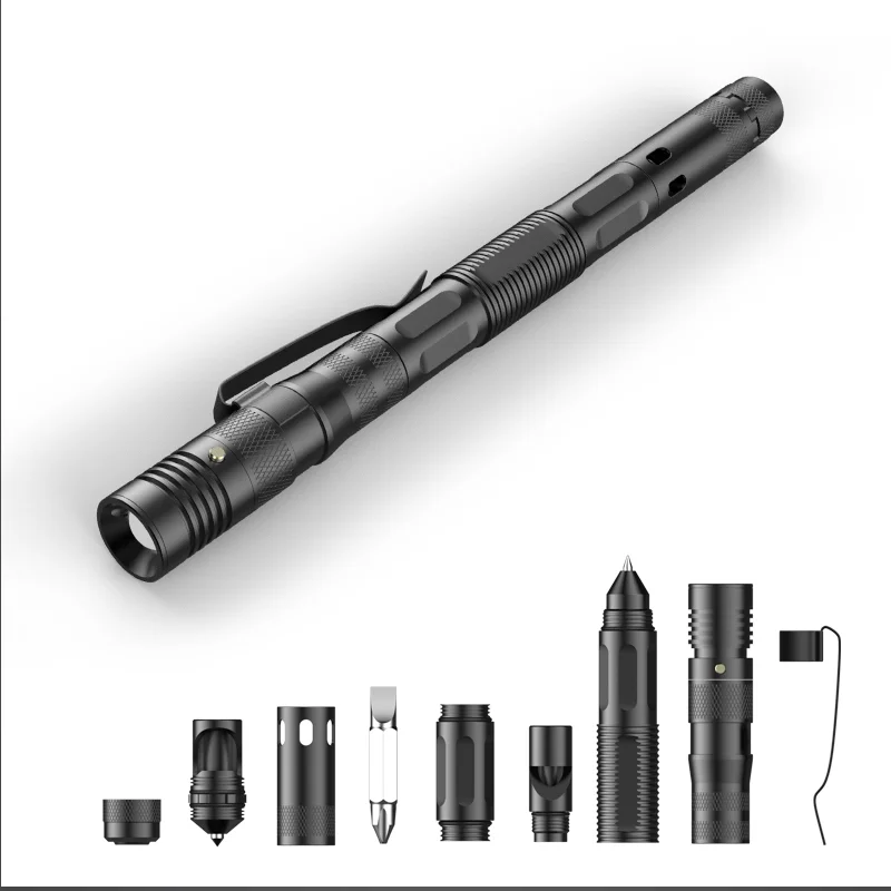 Portable Multi-function Tactical Pen With LED Light Outdoor Multi-role Self Defense Pen Mini Flashlight