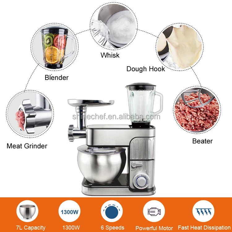 Electric Egg Mixer Home Use Cake Stand Food Mixer 1300W Dough Mixer With Meat Grinder