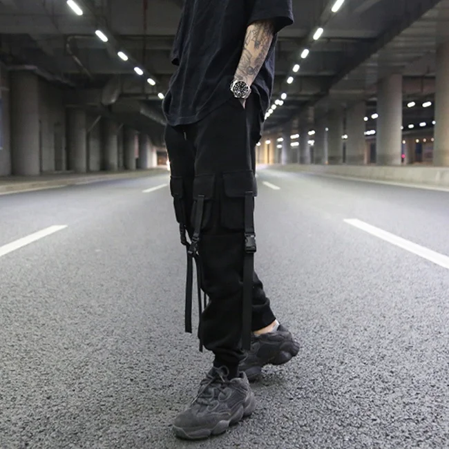 Уличные брюки-карго OEM с несколькими карманами, мужские черные винтажные хлопковые повседневные брюки, спортивная одежда для скейтборда для подростков, оптовая продажа со склада