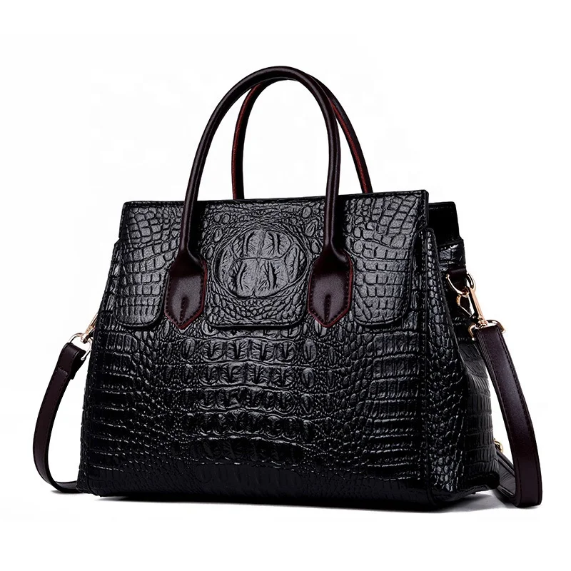 
2019 Retro European American Style Women Handbag Crocodile Ladies Genuine Leather Tote Bag 