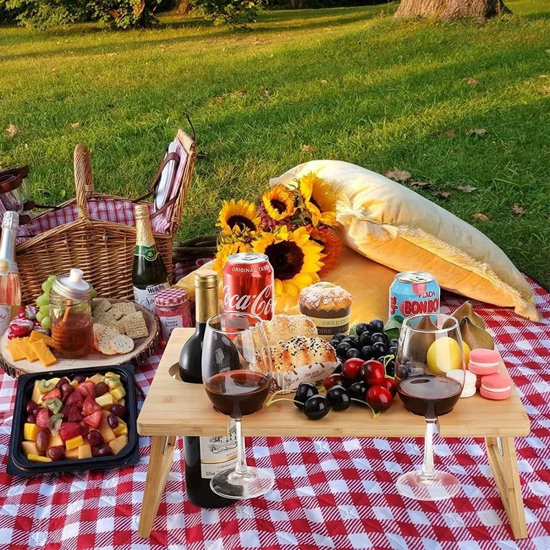 Foldable Champagne Picnic Snack Table Tray portable folding picnic table
