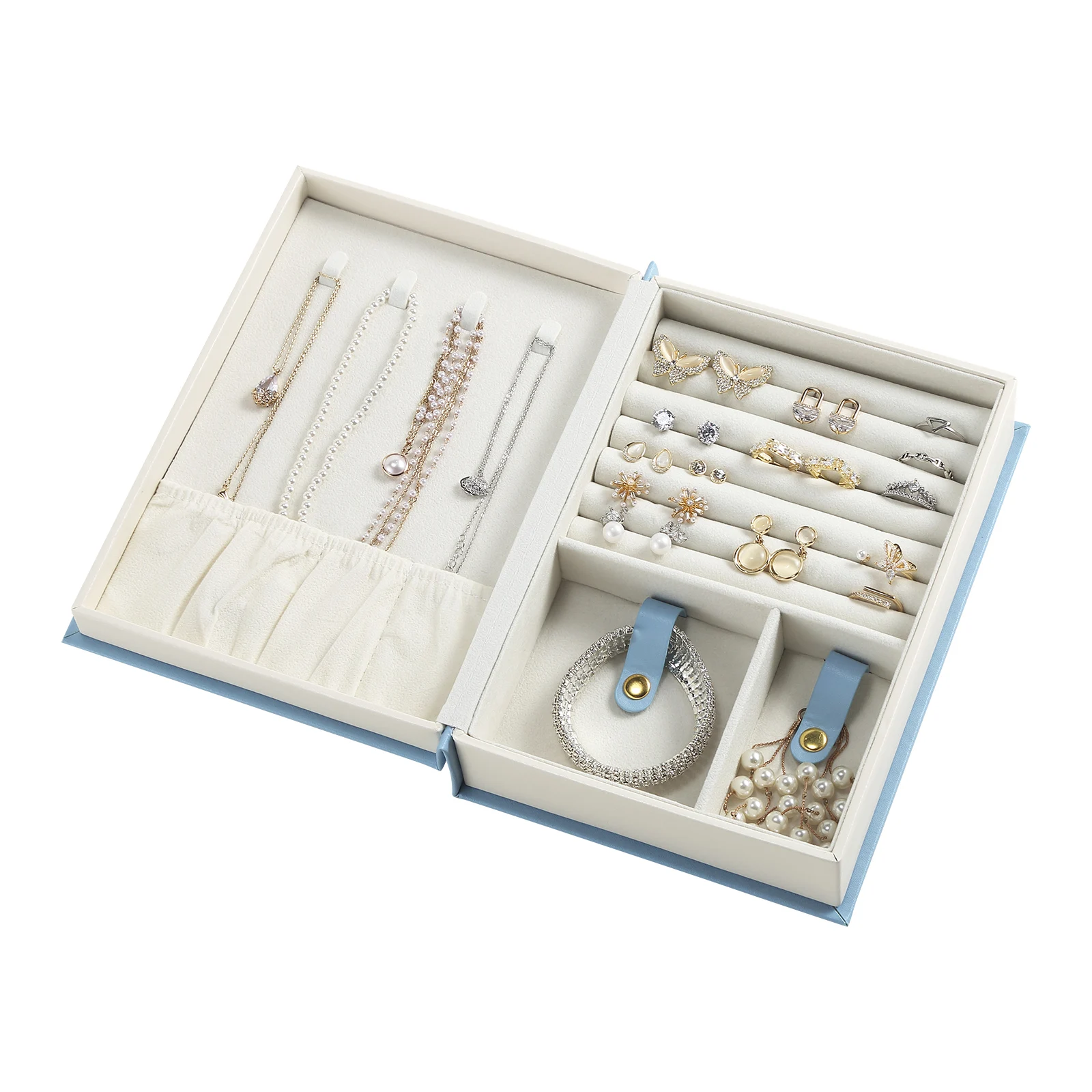 Wholesale Custom Logo Book Shaped Rectangular Jewelry Safe Box Organizer PU Leather Jewellery Necklace Ring Bracelet Gift Case