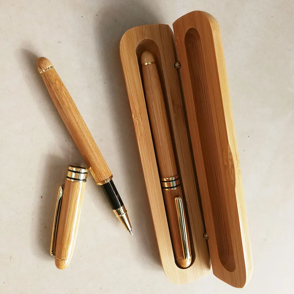 Custom Logo Metal And Cute Black Luxury Stylus Eco Friendly Bamboo Calligraphy Wood Ballpoint Ink Ball Pen Modern Set with Case