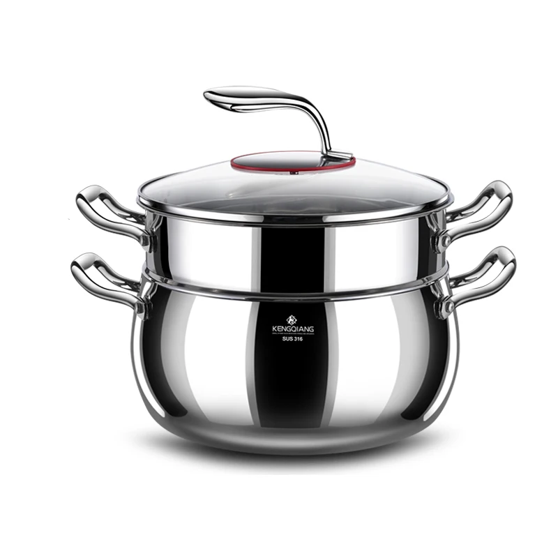 KENGQ 316 Stainless Steel Casserole with lid  Extra High Soup Pot with steamer Large Capacity Soup Pot