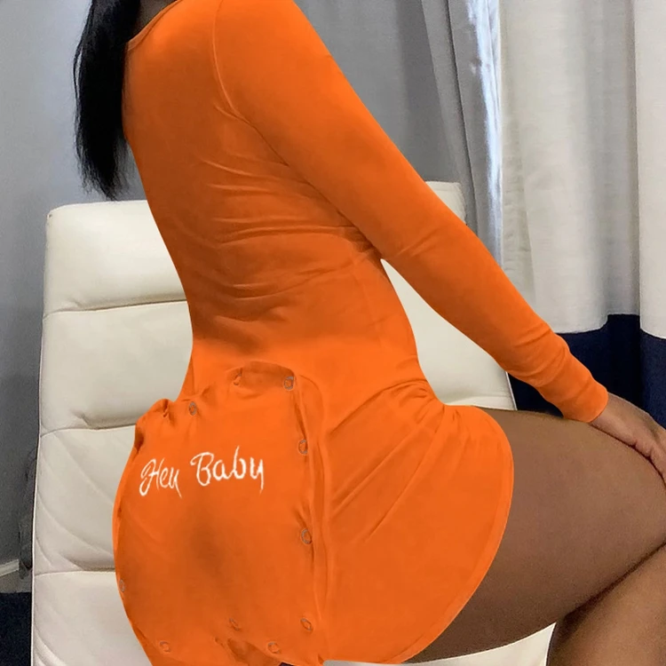 Женская пижама с длинным рукавом, короткий комбинезон с откидным верхом, облегающий эластичный комбинезон, боди с вышивкой Hey Baby, комбинезон с откидным верхом