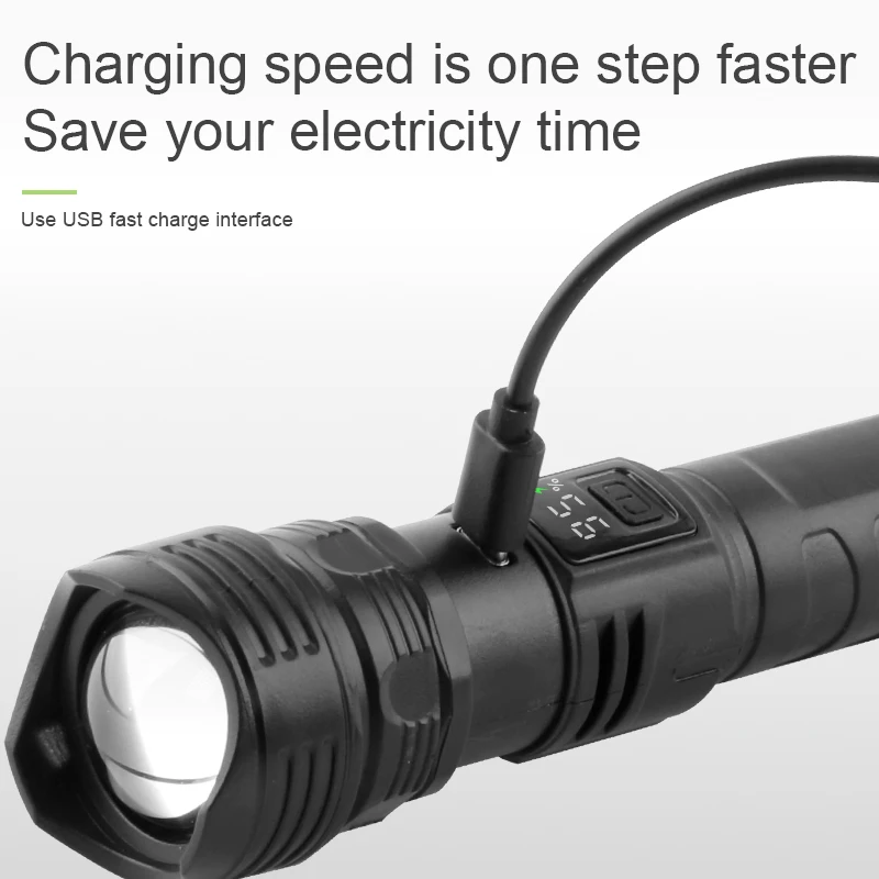 Супер яркий водонепроницаемый фонарик Type-C USB масштабируемый цифровой дисплей питания Открытый лазерный тактический свет