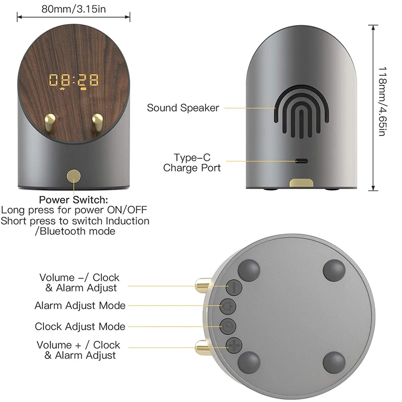 2 in 1 sound amplifier phone holder induction speaker with digital alarm clock