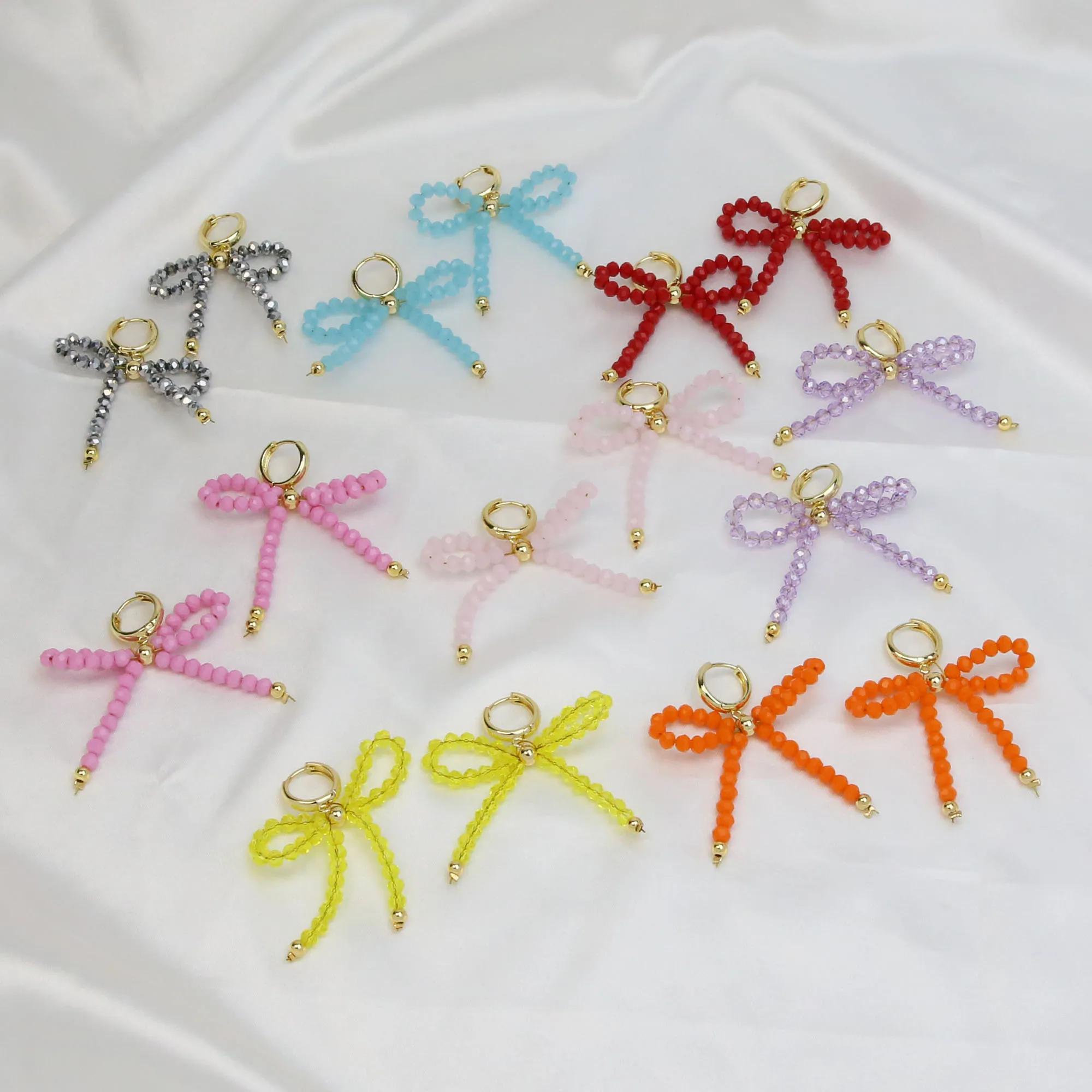 2024 Summer Trendy colors beads Twisted bow-knots jewelry crystal Bow tie earrings for girls