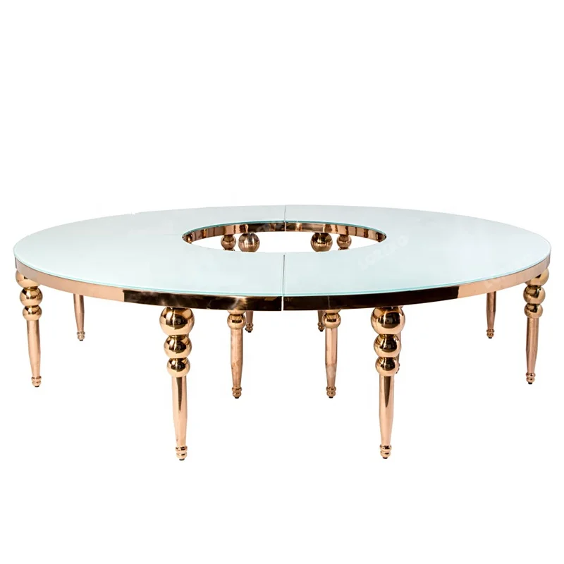 Luxury hotel furniture wedding style stainless steel dinner  golden  sliver  round table set