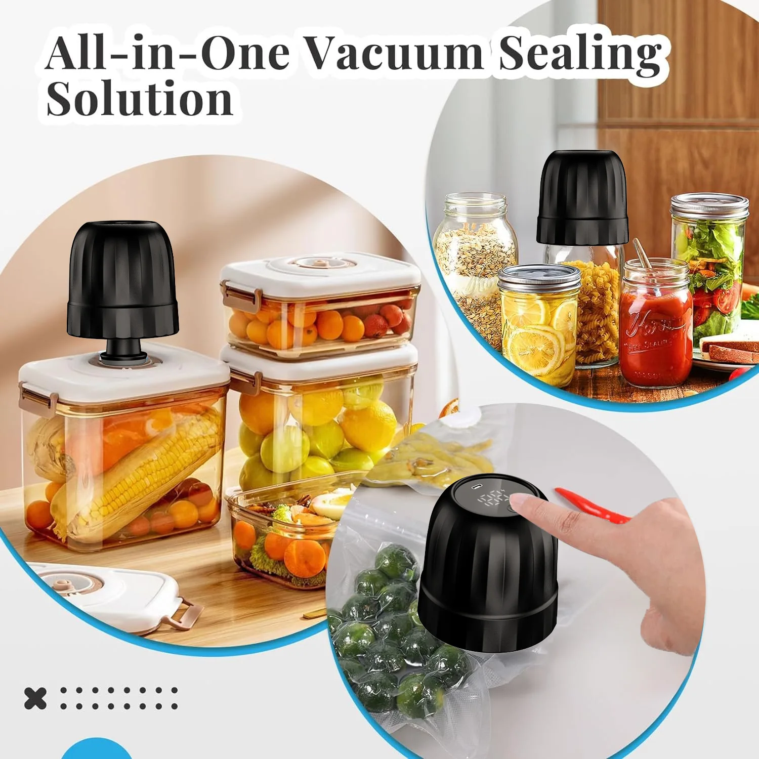 Wide Regular Mouth Electric Mason Jar Vacuum Sealer Kit portable Automatic Mason Can Sealing Machine with nozzle 10 Jar Lids