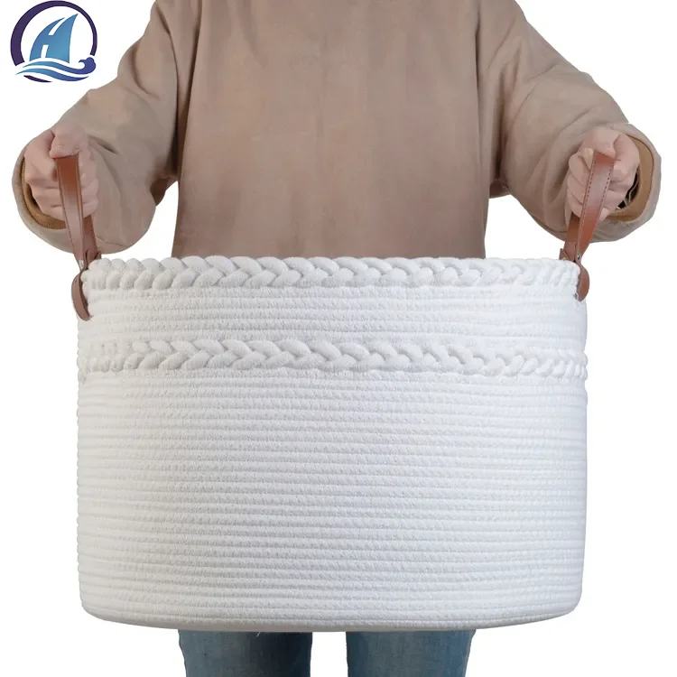 Multifunction Large capacity flexible New style Woven cotton rope storage baskets with handles