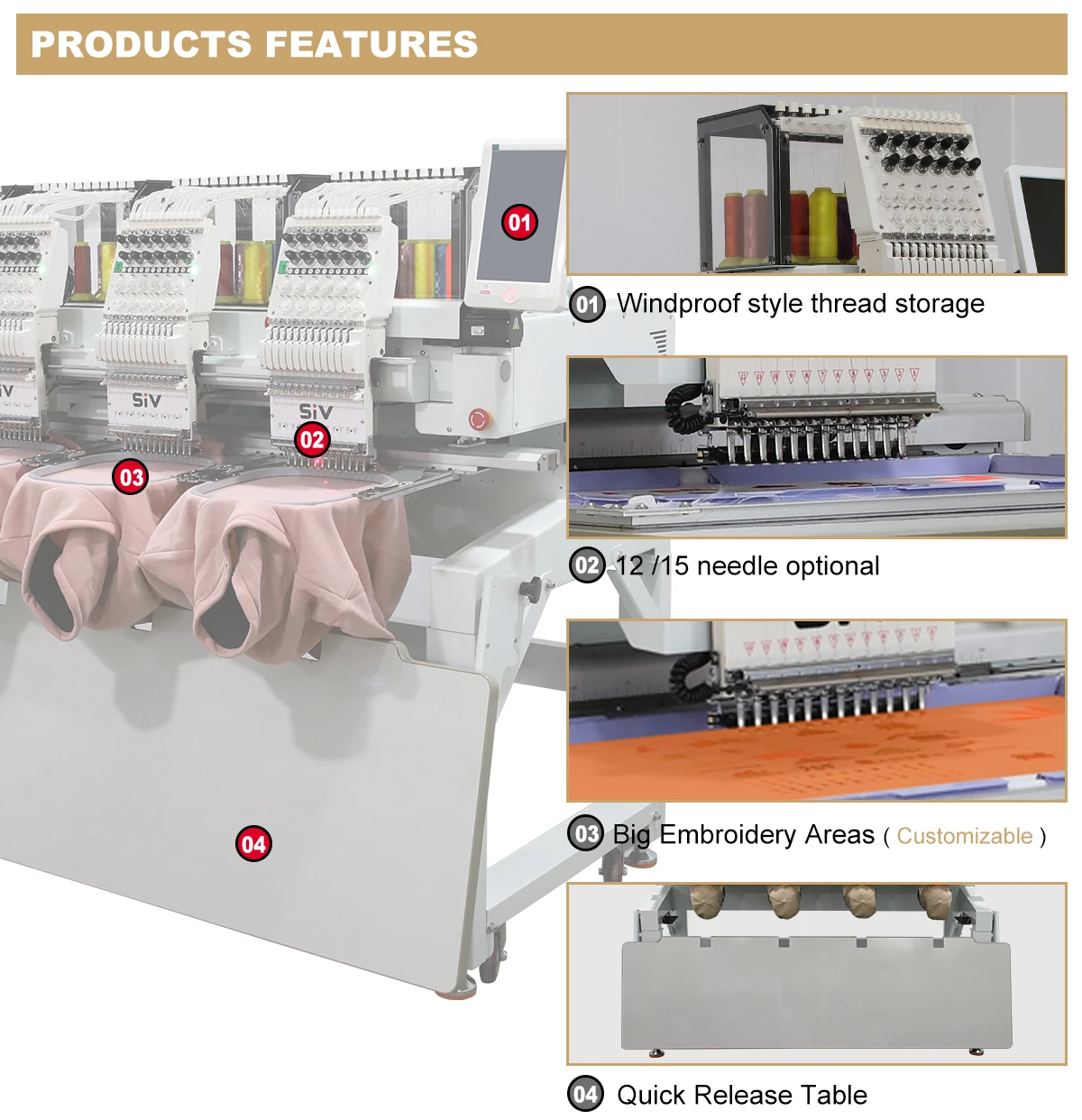 SIV factory supply automatic computer embroidery machine cap embroidery machine 4 head embroidery machine