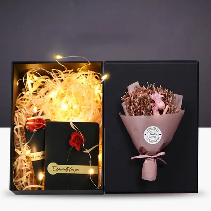 
Custom Luxury Birthday Christmas Gift Box With Dried Flowers Dark Cardboard Boxes Paper Packing Box 