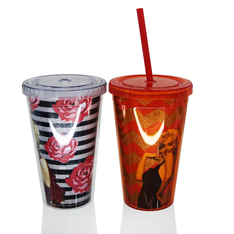 BPA Free 16oz glitter PS double wall tumbler