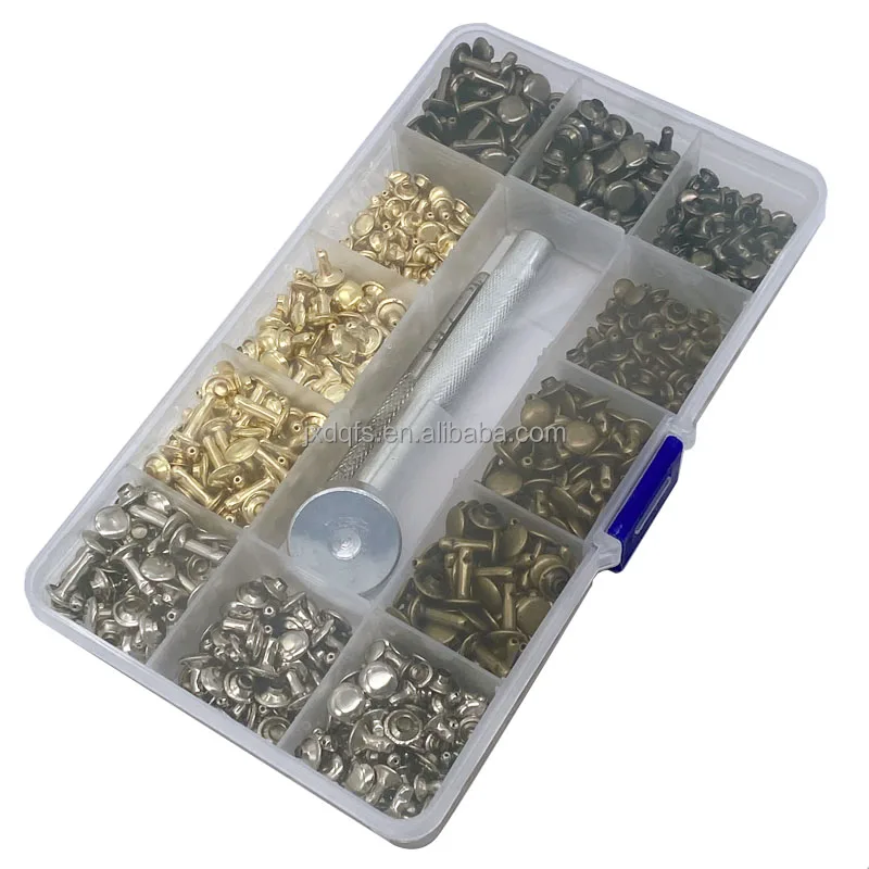 360 Sets 3 Sizes 4 colors Rivets Double Cap Rivets Metal Studs with 3 pieces Setting Tool for Leather Craft Repairs Decoration
