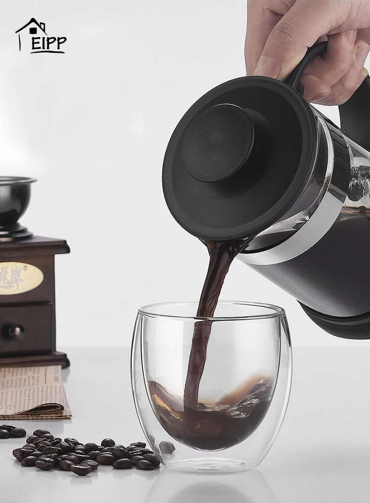 New style 350ml 800ml 1000ml high borosilicate high quality cafetiere insulated glass french press coffee and tea maker