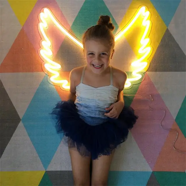 Personalized Neon Sign Lights Custom Angel Wings Led 2D Acrylic Visual Art Wall Hanging Shop Bar Party Bedroom Decor